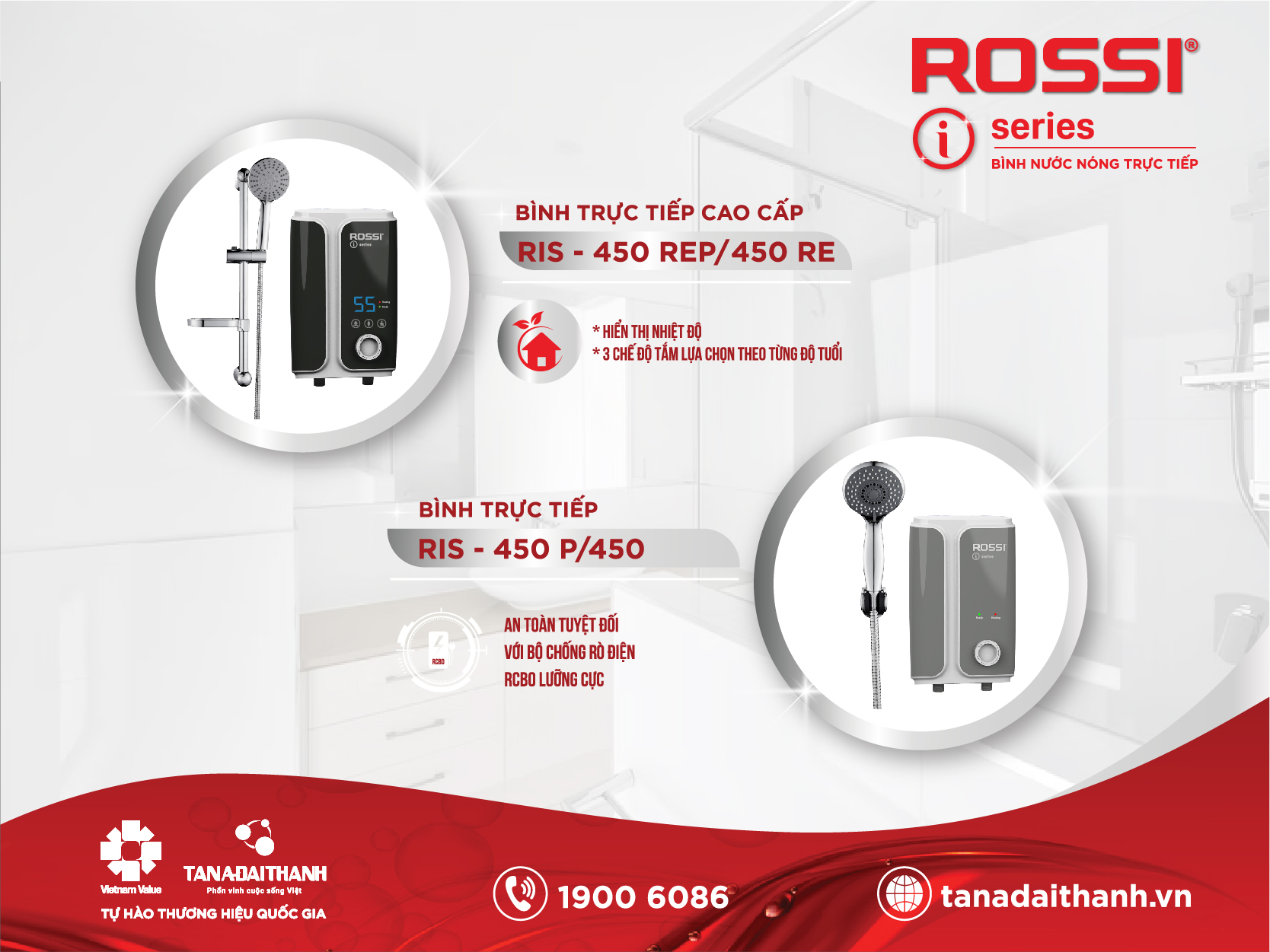 máy nước nóng trực tiếp Rossi I-Series an toàn tuyệt đối