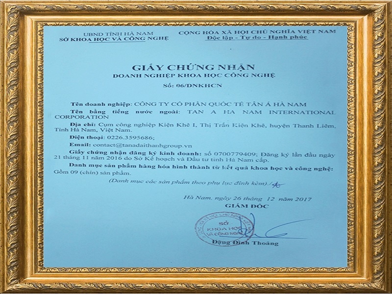 Tập đoàn Tân Á Đại Thành được chứng nhận “Doanh nghiệp Khoa học ...