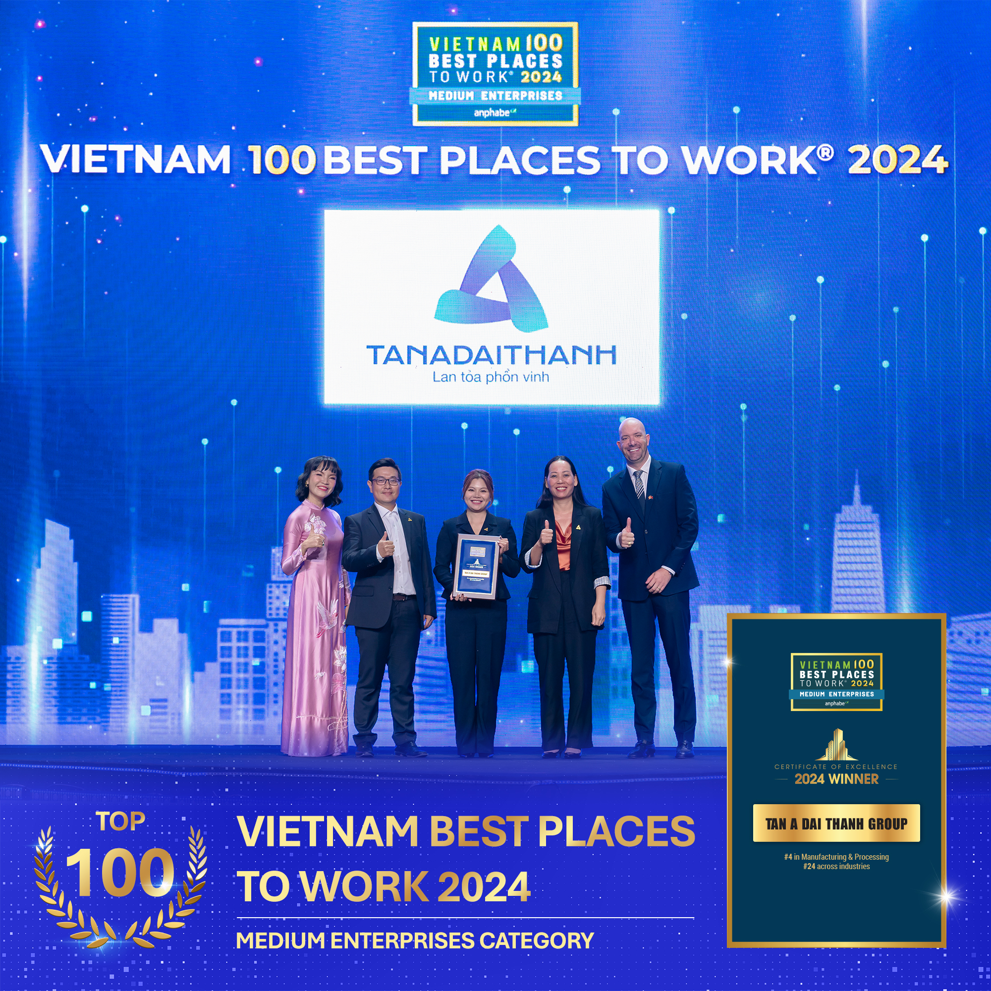 Tập đoàn Tân Á Đại Thành tự hào được vinh danh Top 100 Nơi Làm Việc Tốt Nhất Việt Nam 2024